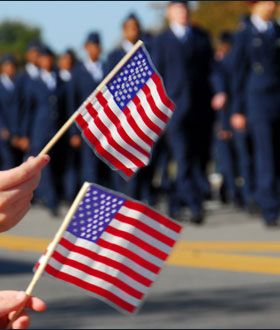 American flags at a patriotic gathering